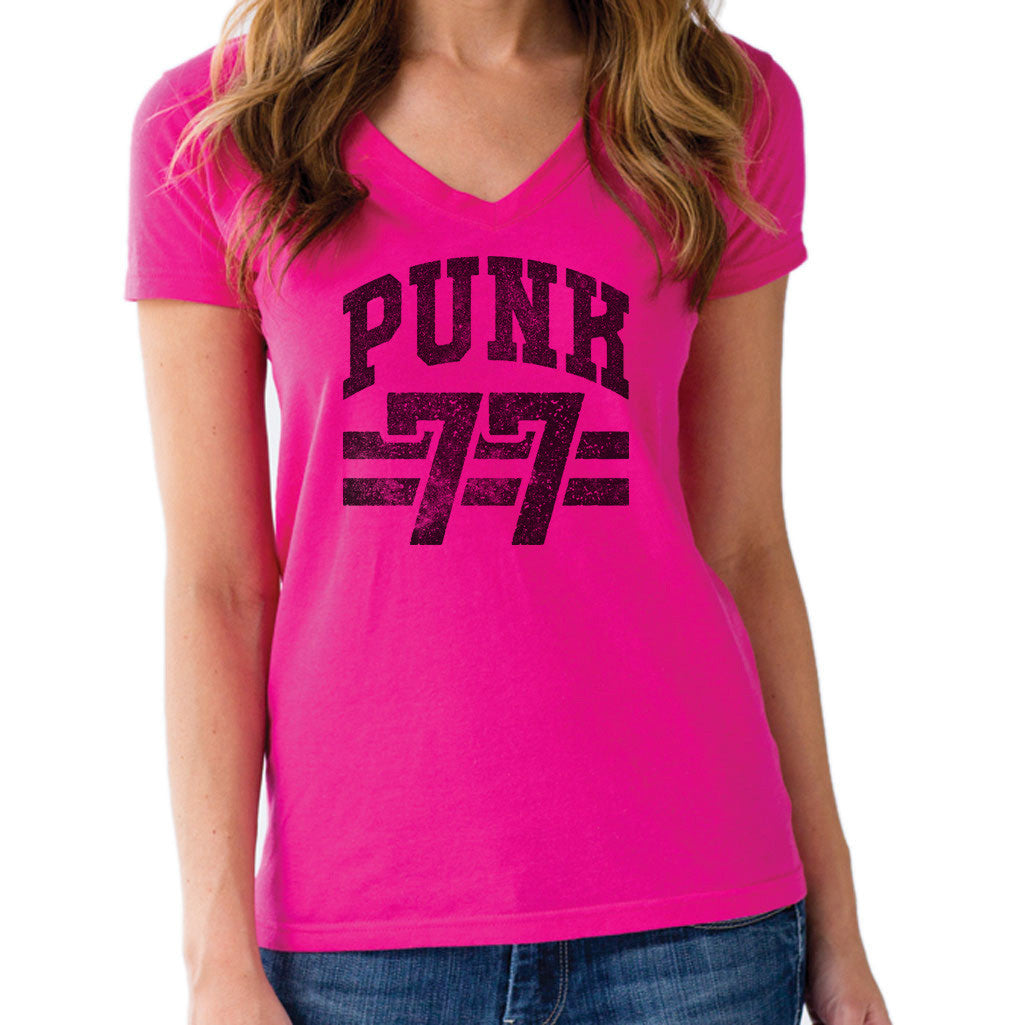 Women's Punk 77 Vneck T-Shirt - Alternative Music Punk Rock Grunge