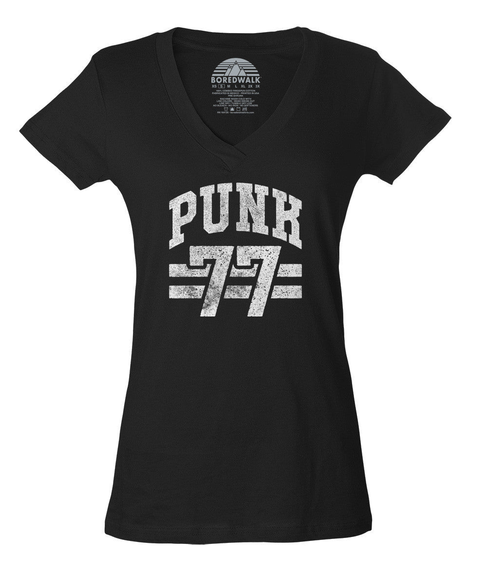 Women's Punk 77 Vneck T-Shirt - Alternative Music Punk Rock Grunge