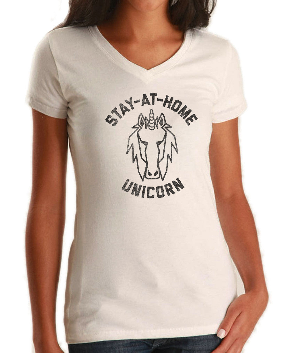 Women's Stay at Home Unicorn Vneck T-Shirt