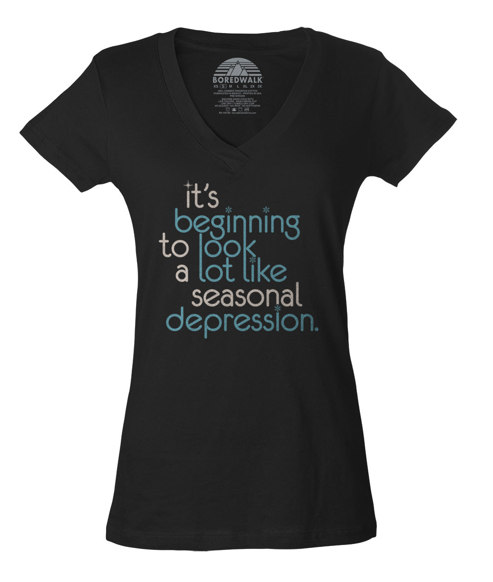Women's It's Beginning To Look A Lot Like Seasonal Depression Vneck T-Shirt