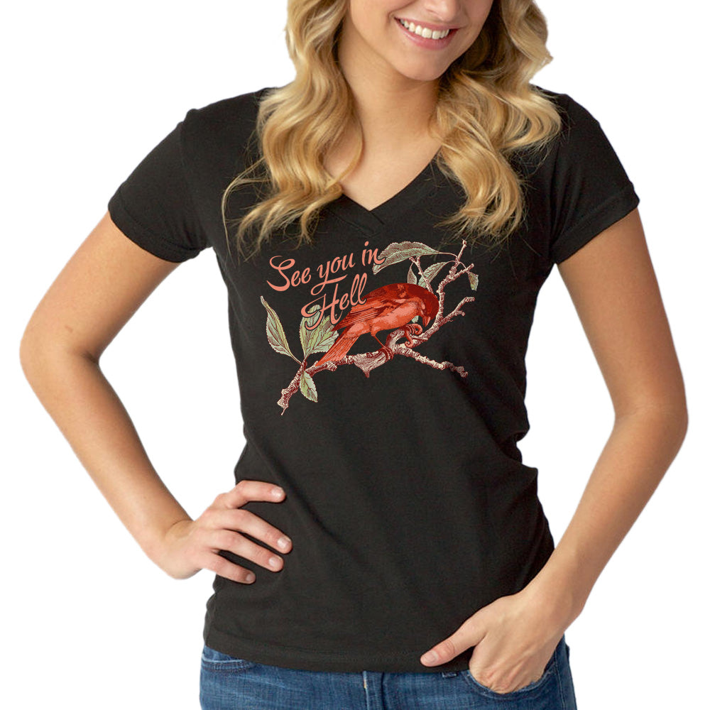 Women's See You In Hell Bird Vneck T-Shirt