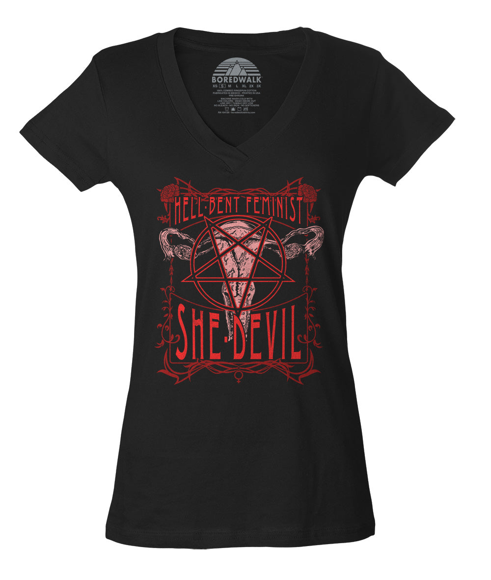 Women's Hell-Bent Feminist She-Devil Vneck T-Shirt