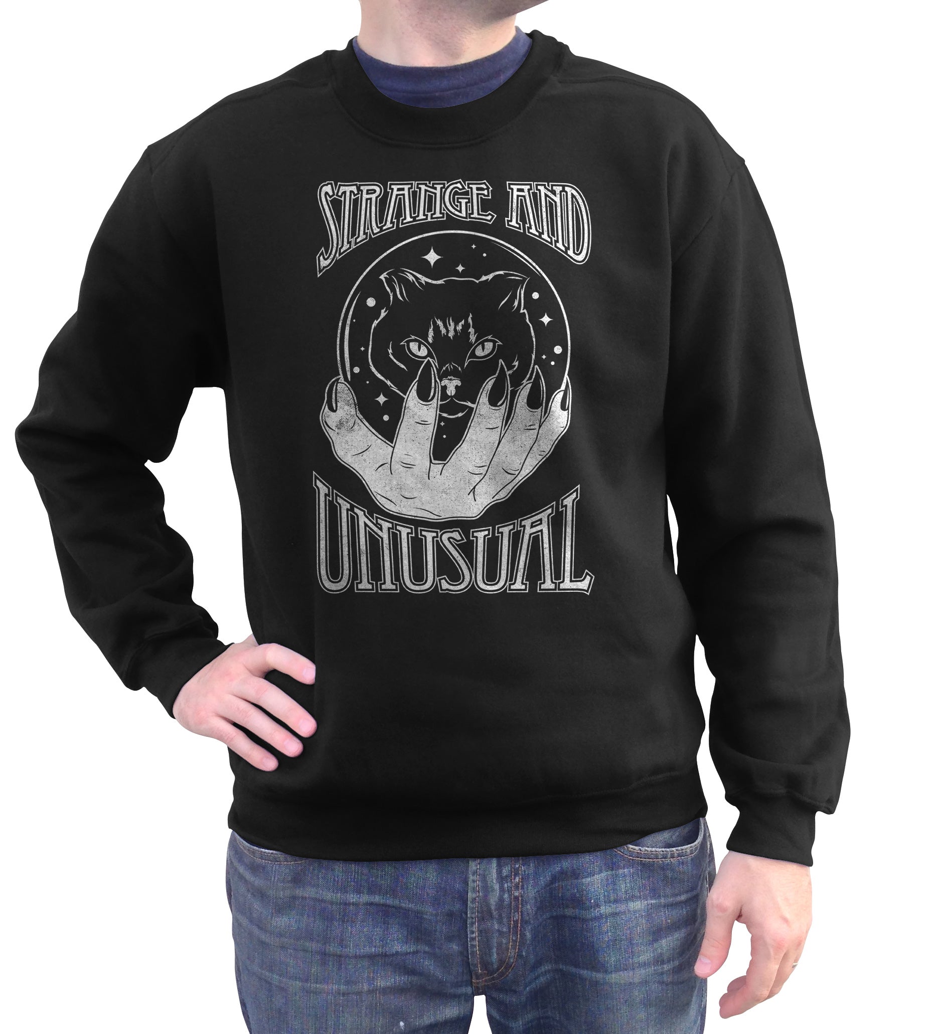 Unisex Strange and Unusual Sweatshirt - Occult shirt - Pastel Goth Shirt - Black Cat Shirt