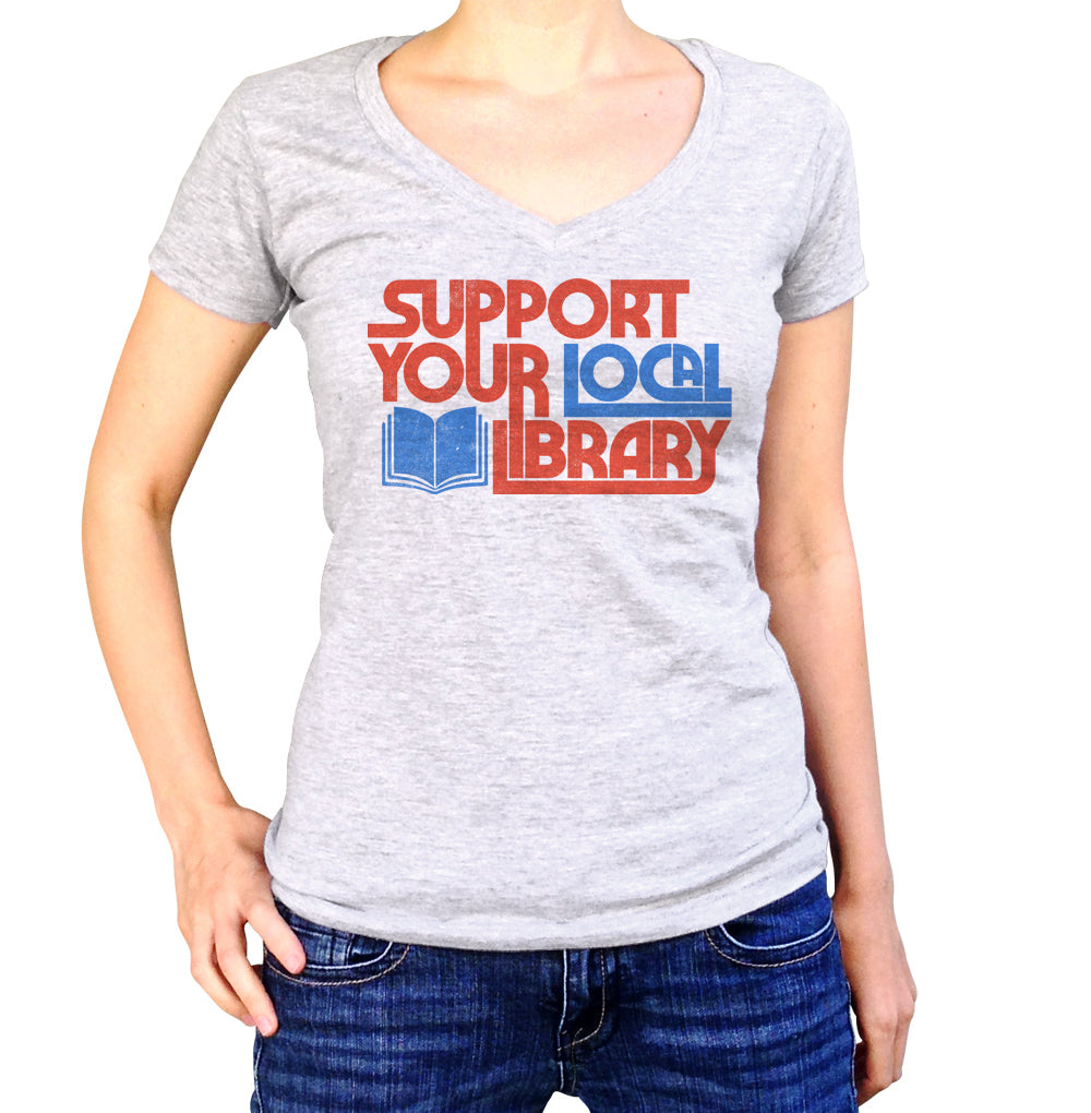 Women's Support Your Local Library Vneck T-Shirt