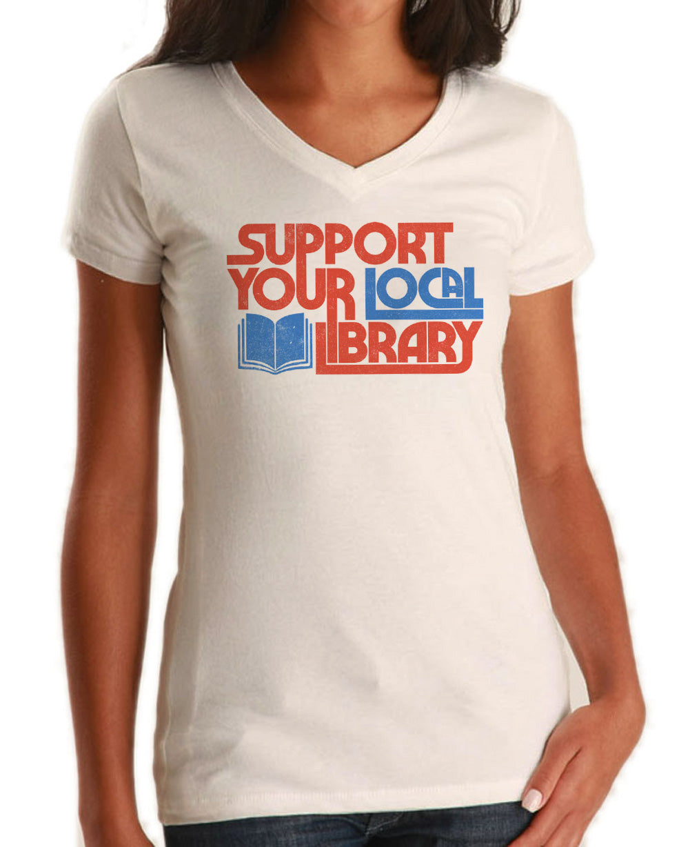 Women's Support Your Local Library Vneck T-Shirt