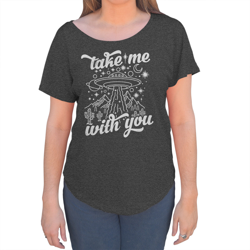 Women's Take Me With You Alien UFO Scoop Neck T-Shirt