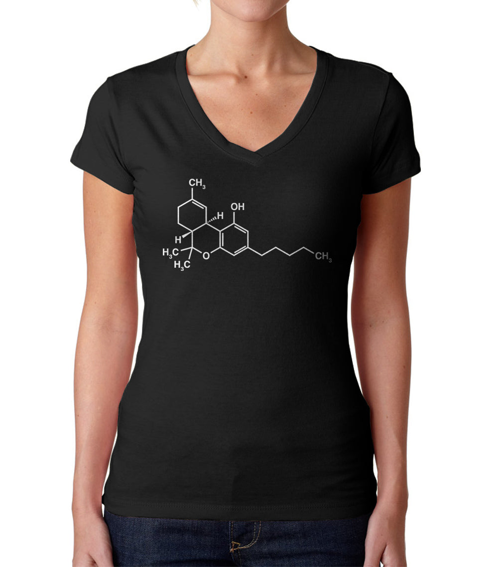 Women's THC Molecule Vneck T-Shirt - Stoner 420 Cannabis Shirt