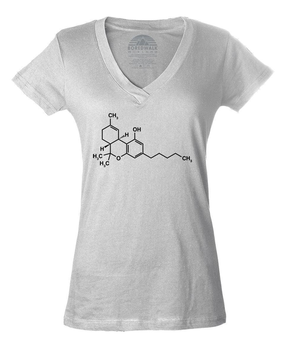 Women's THC Molecule Vneck T-Shirt - Stoner 420 Cannabis Shirt