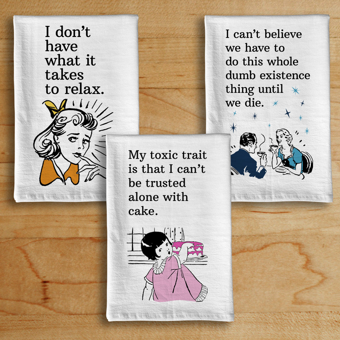 Retro Dark Humor Dish Towels - Set of 3