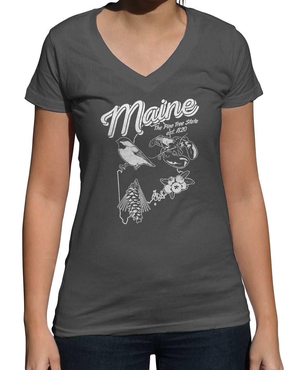 Women's Vintage Maine Vneck T-Shirt