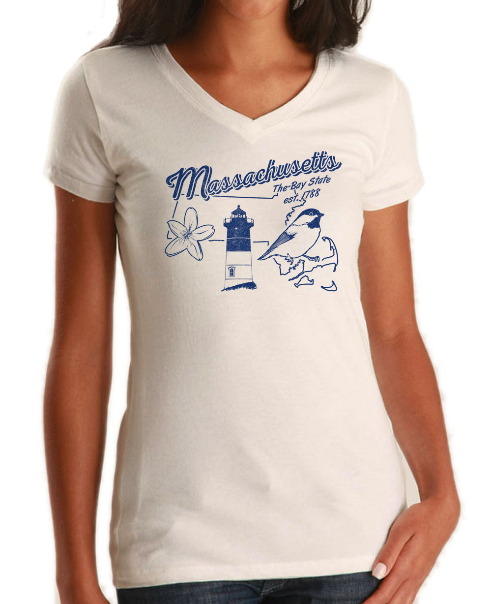 Women's Vintage Massachusetts Vneck T-Shirt