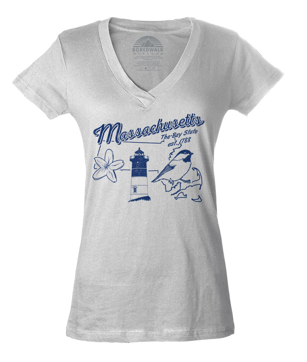 Women's Vintage Massachusetts Vneck T-Shirt