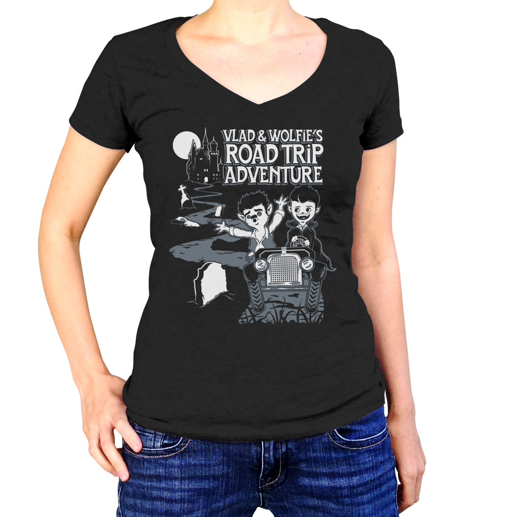 Women's Vlad and Wolfie's Road Trip Adventure Vneck T-Shirt - By Ex-Boyfriend