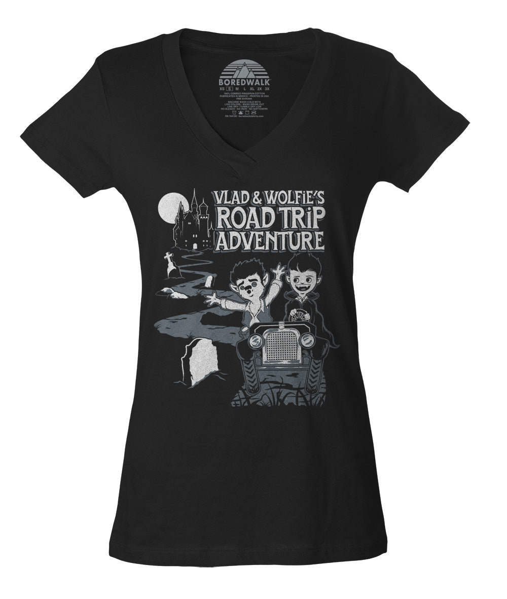 Women's Vlad and Wolfie's Road Trip Adventure Vneck T-Shirt - By Ex-Boyfriend