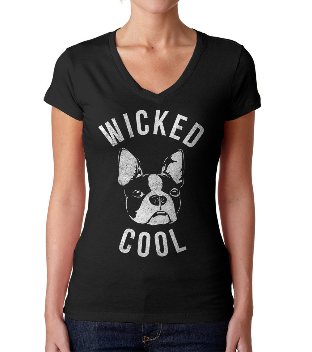 Women's Wicked Cool Boston Terrier Vneck T-Shirt