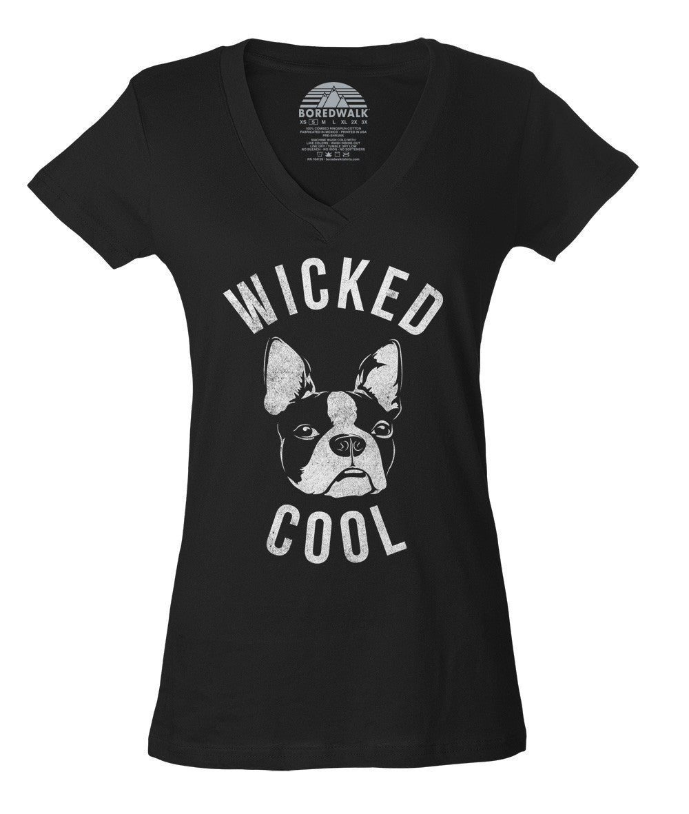 Women's Wicked Cool Boston Terrier Vneck T-Shirt