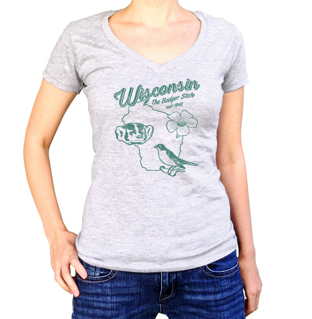 Women's Vintage Wisconsin State Vneck T-Shirt
