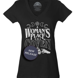 Women's A Woman's Place is in a Coven Vneck T-Shirt